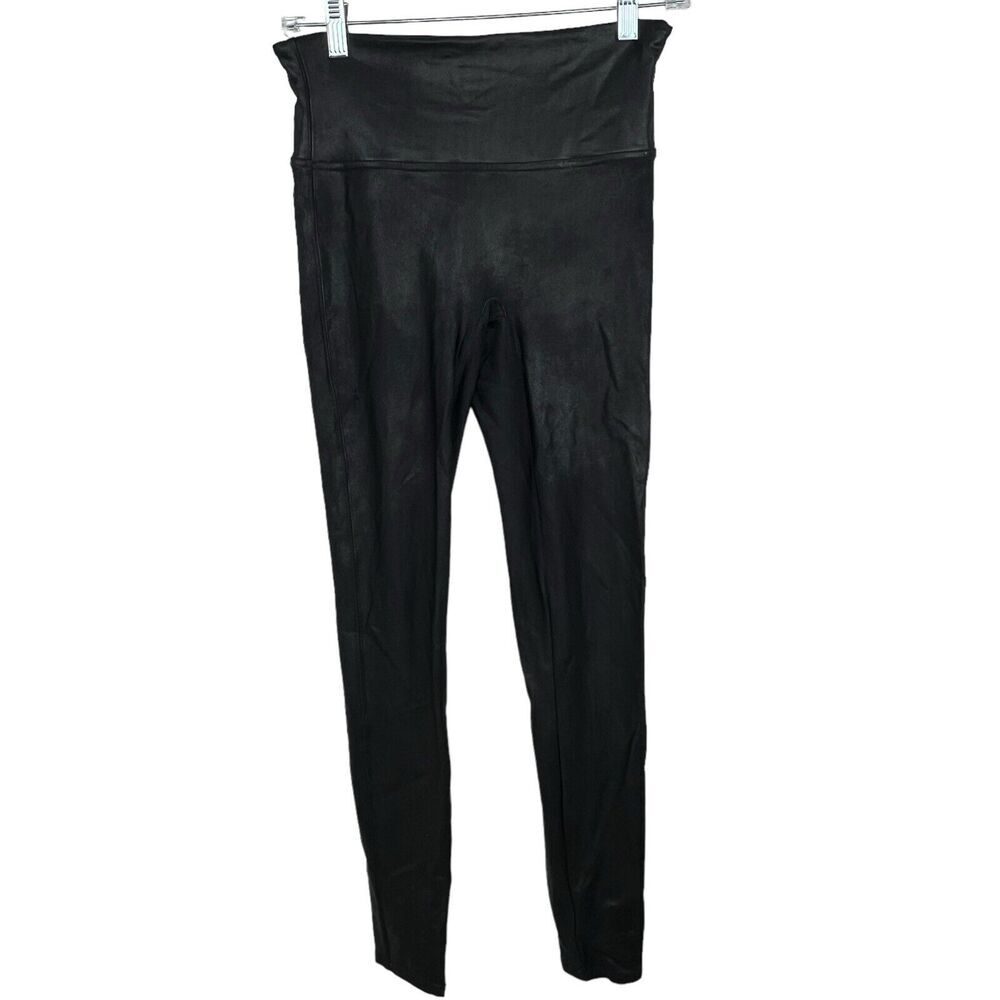 Spanx Black Shimmer Metallic Sheen Leggings Size M Medium Stretch